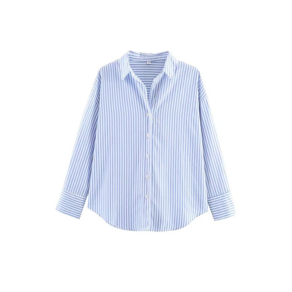 European and American French Women's Fashion Versatile Loose Versatile Striped Shirt 3057422406