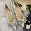Fashion Flat Shoes for Women 2025 Spring and Autumn Black Pointed New Diamond Butterfly Bow Shallow Plus Size Women's Shoes 42 43 44