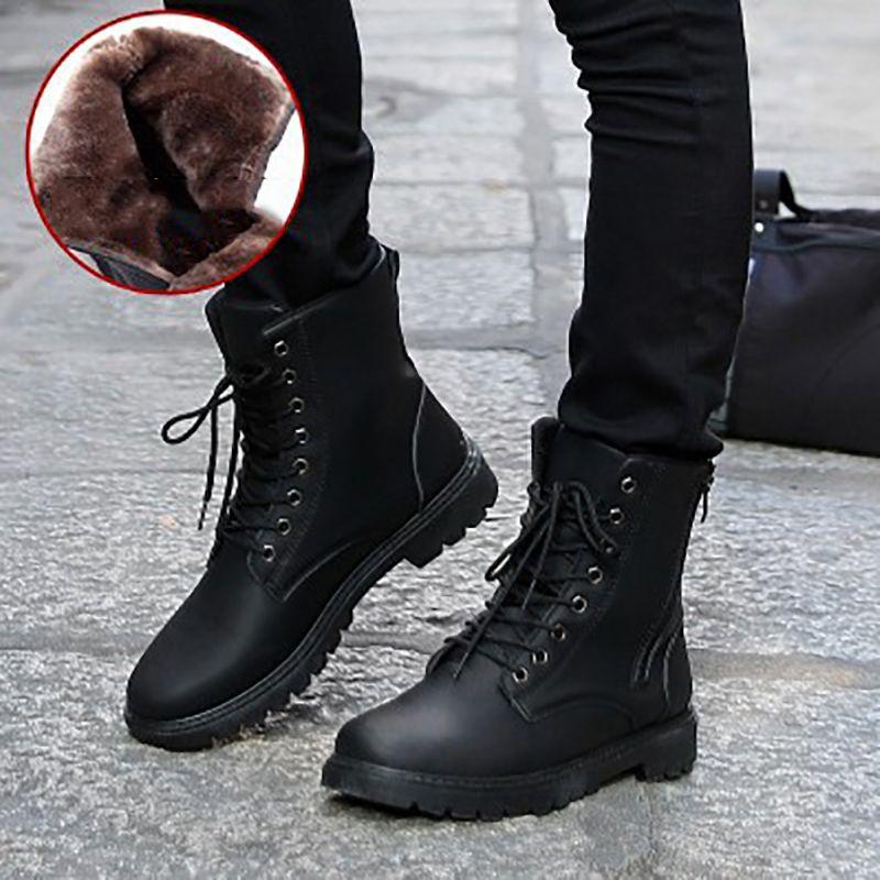 Modische Herren Winter Warm Flach Schnürung Lässig PU-Leder Schneestiefel Für Stilvollen Komfort
