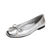French gentle square head pearl flats women's 2025 new with skirt comfortable soft sole silver single shoes ballet shoes