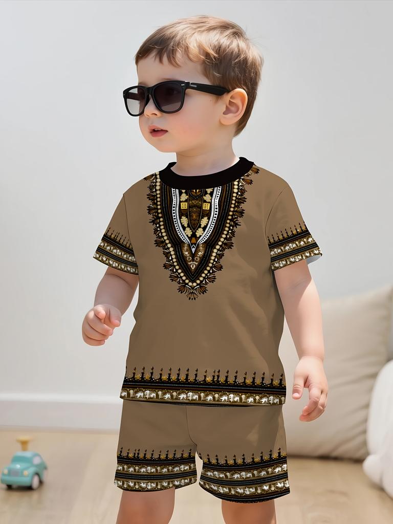 New Girls' Clothing Casual and Fashionable Cartoon Print Kids Round Neck Short-sleeve T-shirt and Shorts Set children's clothing