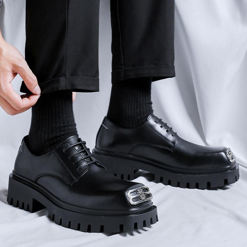 Big Head Leather Shoes Men's British Style Casual Men's Shoes Business Dress Inner Height Increase Versatile Platform Trendy Shoes 96595-R