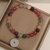 Exquisite Rainbow Strawberry Crystal Bracelet with Chalcedony Peace Pendant - Light Luxury for Women