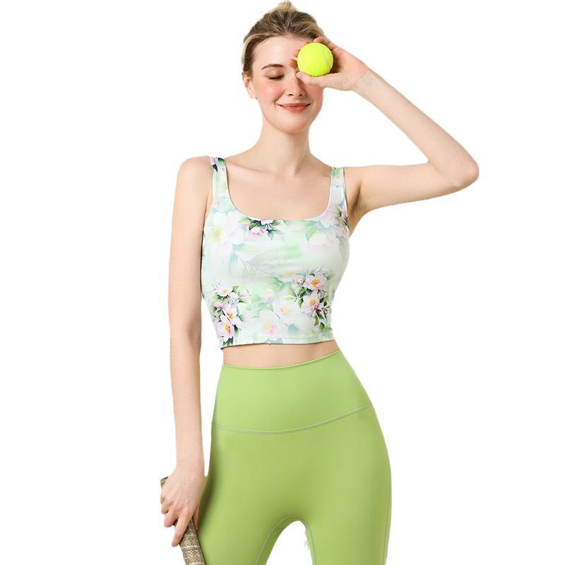 Colorful Printed Yoga Vest & Sports Bra with Chest Pad for Women