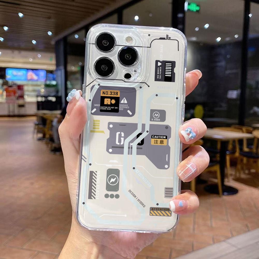 Fashion Mecha Style Phone Case for iPhone 17 Air 16 15 14 Plus 13 12 11 Pro Max X Xs XR 8 e Soft TPU Transparent Cover
