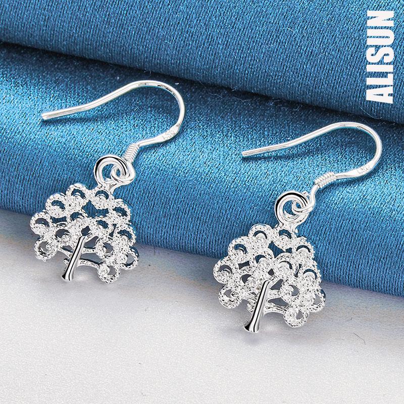 925 Sterling Silber Baumförmiger Anhänger Piercing Ohrringe Modischer Hochzeitsschmuck