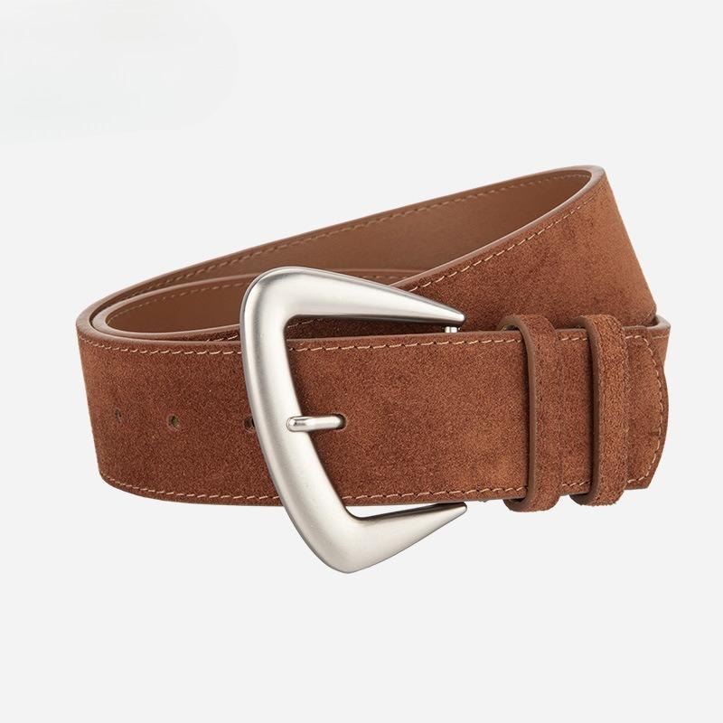 Irregular Retro Cowhide Suede Belt for Women Versatile Jeans Trousers Belt Genuine Leather Personalized Women's Belt