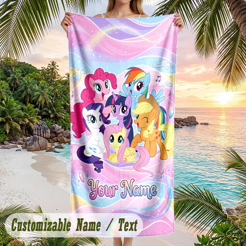 My Little Pony Beach Towel, Personalized Custom Text, Quick Dry Soft Large Towel For Swimming Pool Travel