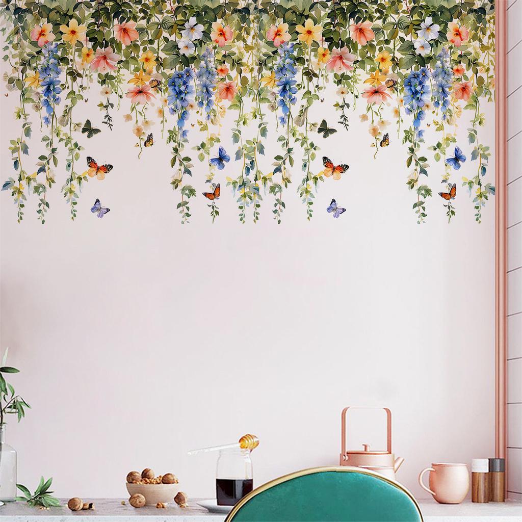 Grüne Pflanze Ranke Blume Schmetterling Wandaufkleber Selbstklebend Abnehmbar Wohnzimmer Schlafzimmer Heimdeko Hintergrund Wandkunst