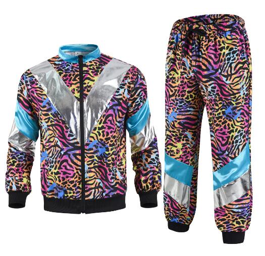 Jaren 90 Disco Trainingspak 2 Delen Joggingkleding Retro Stijl Carnaval Themafeestpak Live Cosplay Jas en Broek cosplay kostuums L wit
