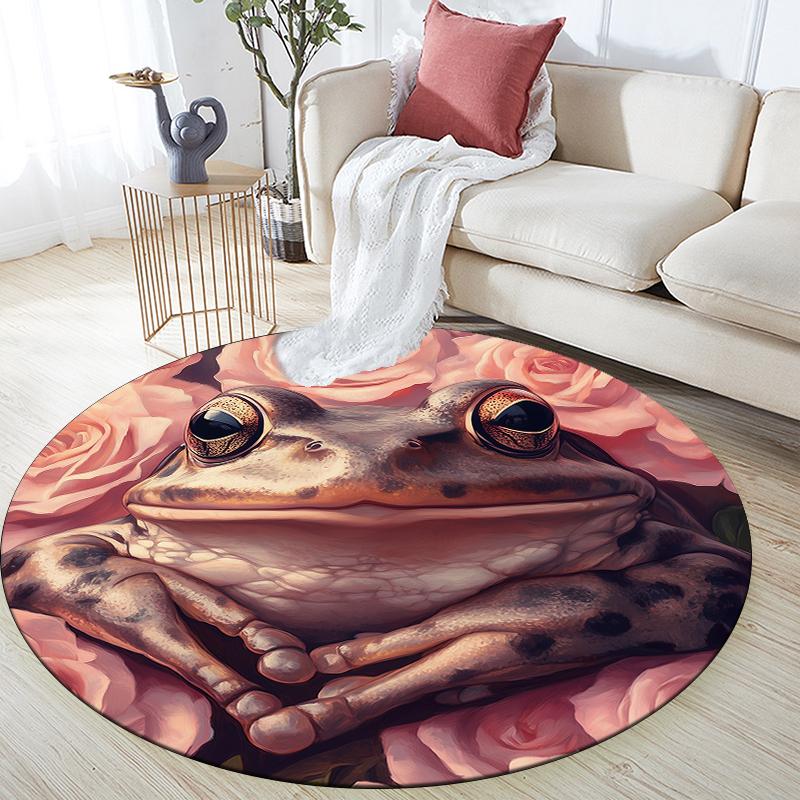 Frog and Flowers pattern round rug,Carpet Rug for Living Room Bedroom Sofa Playroom Decor,Non-slip Floor Mat,Holiday Gifts and Birthday Gifts