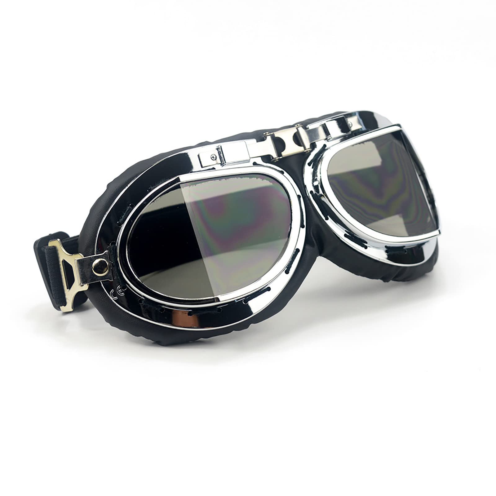 evomosa Motorcycle Motocross PC Lens Foldable Ski Goggles Windproof Dustproof Retro Vintage Goggles Oval Foldable Bike Goggles (Black)