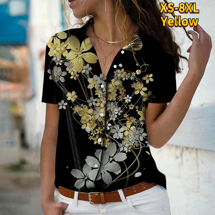 2025 Sommer Neue Mode Damen Blumenmuster Kurzarm V-Ausschnitt Lässig Knopfleiste Hemd Top