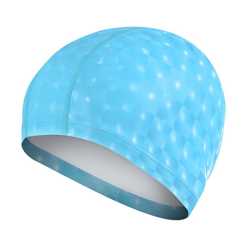 Cuffia da nuoto in PU impermeabile elastica da donna per uomo, protezione per le orecchie, capelli lunghi, cappello da piscina