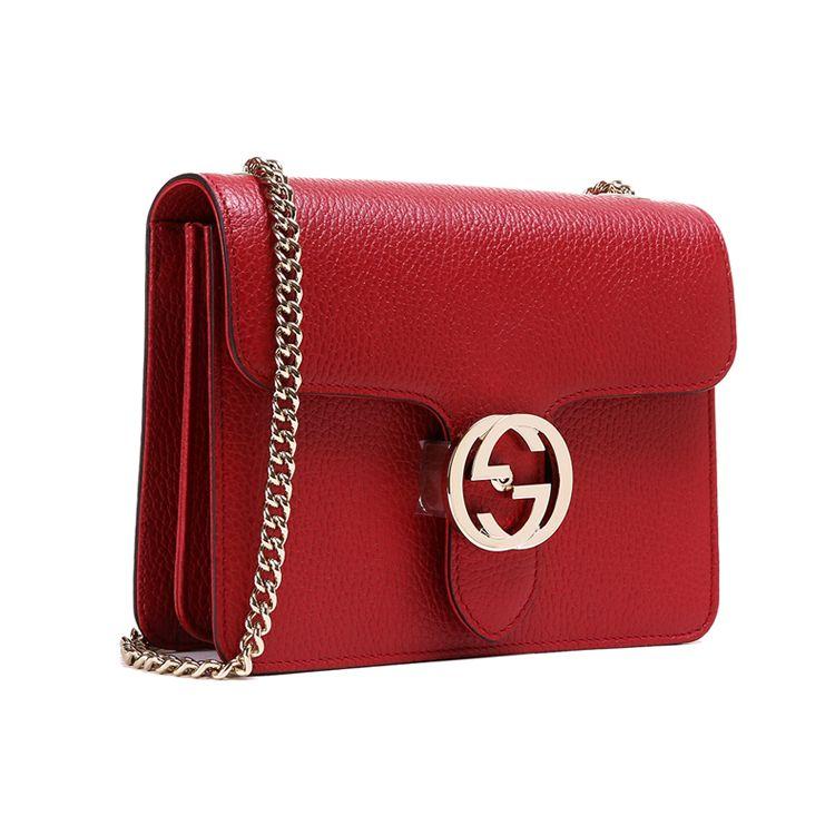 Gucci Interlocking G Leather Chain Crossbody Bag In Red For Women Daily Use