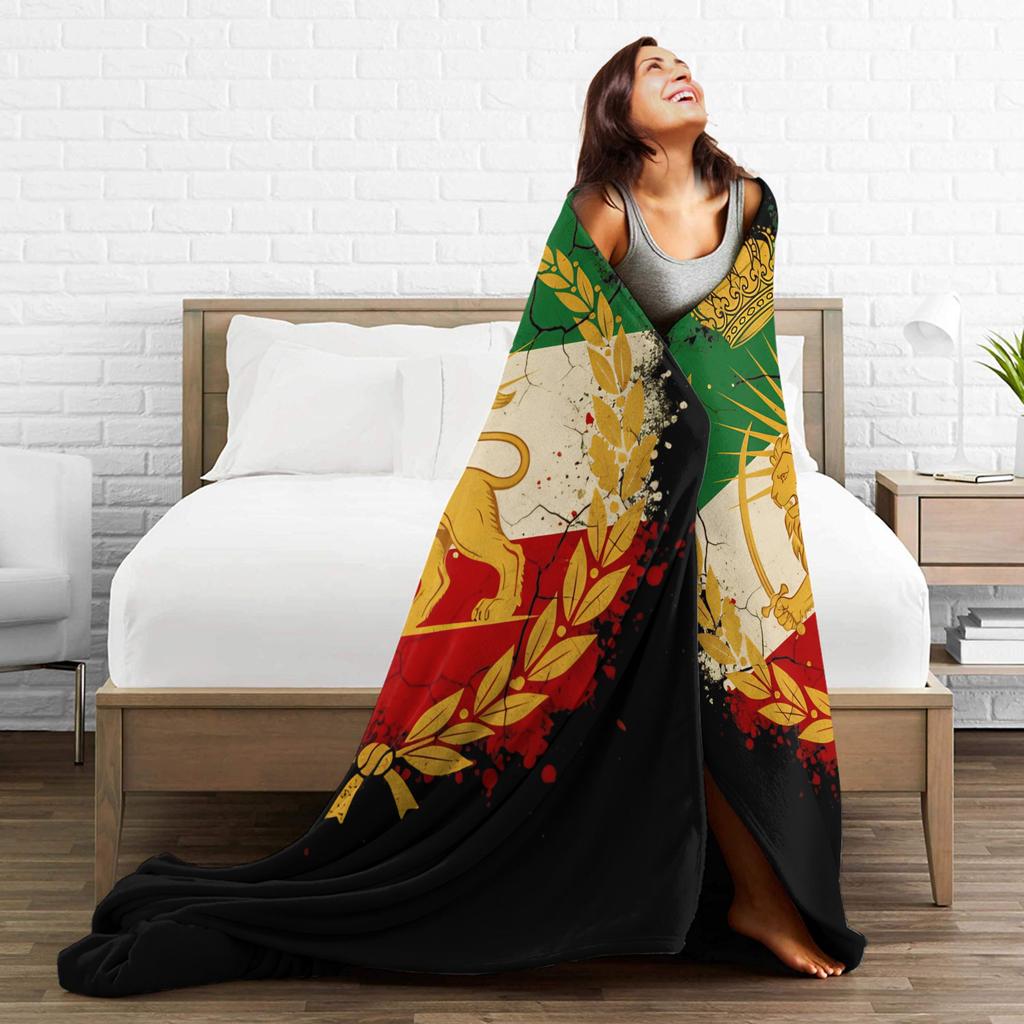 Shir o Khorshid Coperte in Flanella Vintage Leone Persiano per Adulti Calde Morbide Plaid Decorazioni per la Casa Invernali Copriletto Copridivano