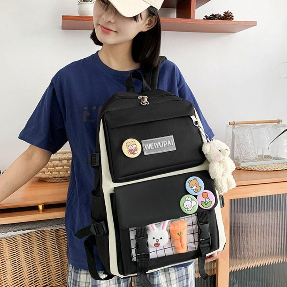 Trendy Nylon Large Capacity Bags Canvas Commute Badge Shoulder Backpack A Set of Four Simple Korean Style School Bag Student