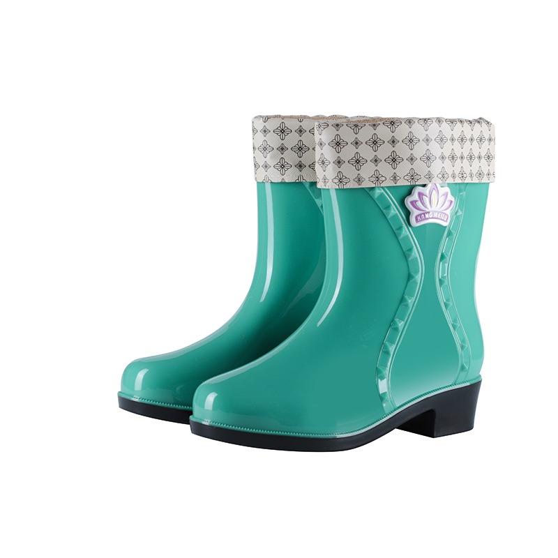 Rain Shoes Women's Medium Tube Half Tube Water Shoes Thickened Bottom Water Glue Shoes Water Boots Rain Boots Female Zhe Xing Velvet Non-slip