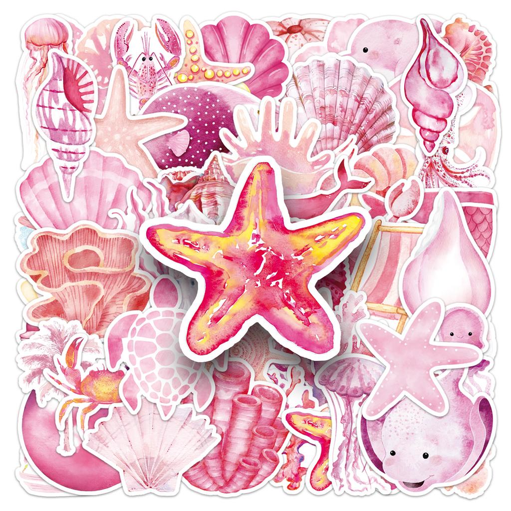 50 Pink Marine Graffiti Stickers Personalized Marine Life Decoration Mobile Phone Water Cup Guka Creative Stickers