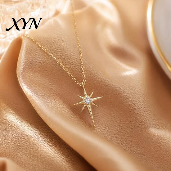 Elegant Star Charm Mini Eight-Pointed Necklace for Women, Rhinestone Pendant Necklace, Chain Statement Jewelry Gift Her Zircon