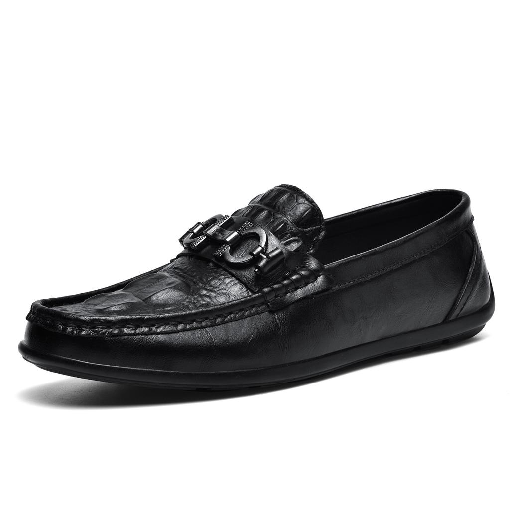 Xunqi live broadcast popular crocodile pattern leather cowhide beanie shoes lazy driving shoes British casual men's leather shoes