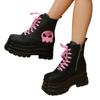 Fashion Black Pink Lace-up Combat Women Boots 6Cm Chunky Heel Platform Women Boots British Style Thick Sole Increase Height Casual Boots