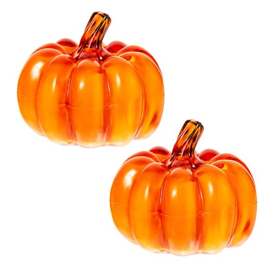 2Pcs LED Glass Pumpkin Set Starry Night Design Halloween Thanksgiving Decor Lighted Lantern Indoor Fall Decoration
