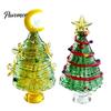 Glass Figurine for Office Glazed Christmas Tree with Star Moon Decor, Rotating Holiday Display Prop Wire Wrapped Desk Mini Tabletop Ornament,
