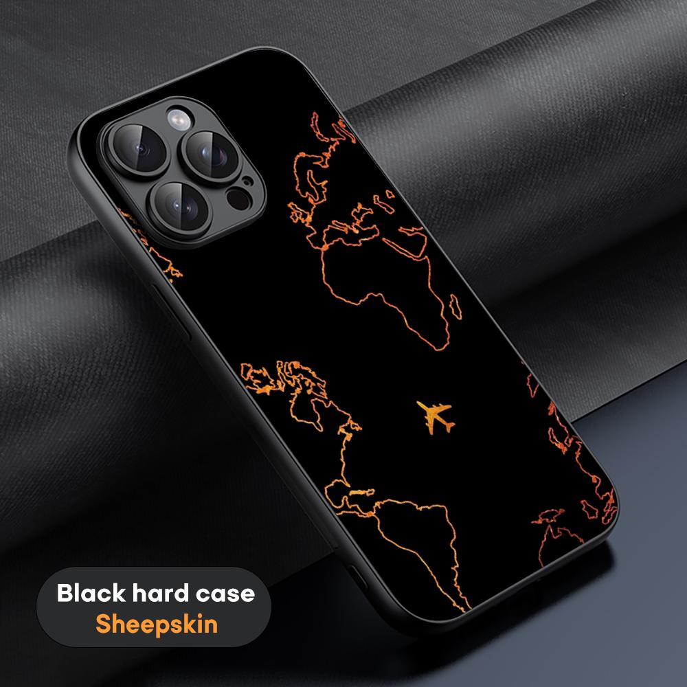 Travel Inspired Plane Patten Design Phone Case For iPhone 16 15 14 13 12 11 Plus Pro Max Limited Black Hard Case Sheepskin