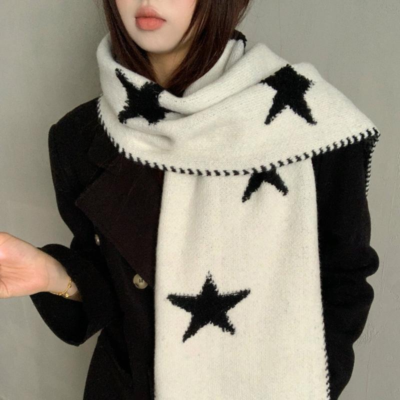 Autumn And Winter Star Print Scarf Women Thickened Warmth Korean Wrap Shawl Versatile Knitted Scarf