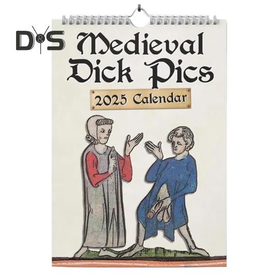 Medieval Dick Pics Calendar 2025 Prank Středověký Dick Nástěnný kalendář Legrační penis Rude kalendář s ilustracemi pro milovníky historie přátelé