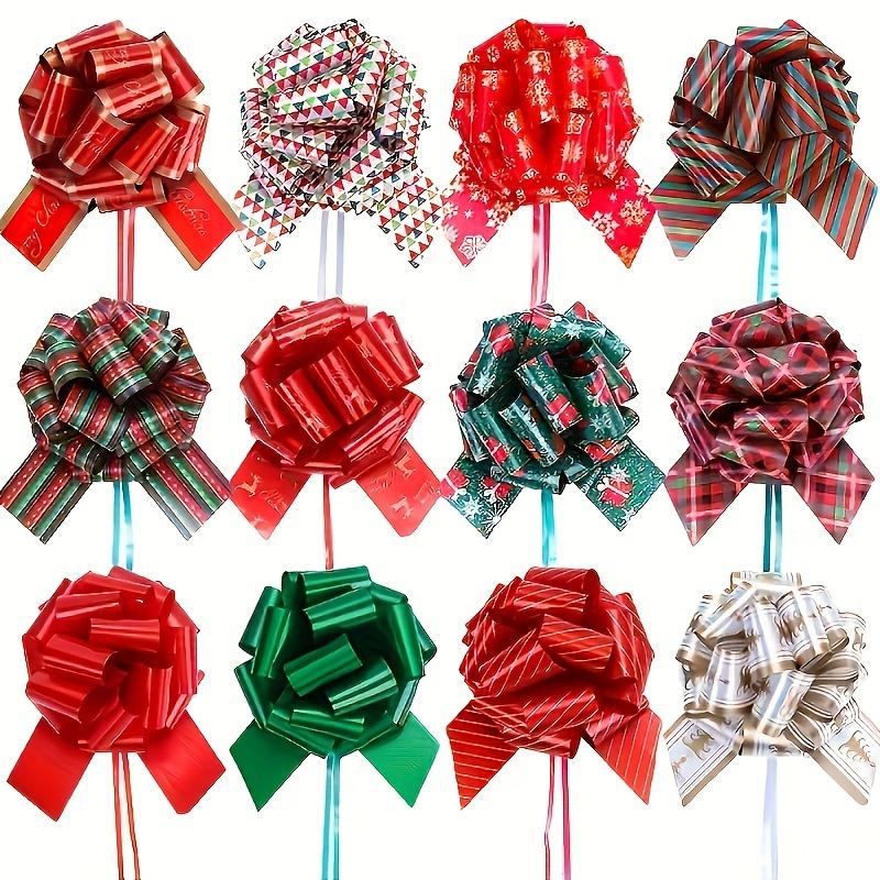 

12/24PCS Christmas Pull String Bows Big 4.7 Inch Gift Bows Ribbon for Xmas Present Wrapping Florist Flower Basket DIY Decoration 12pcs