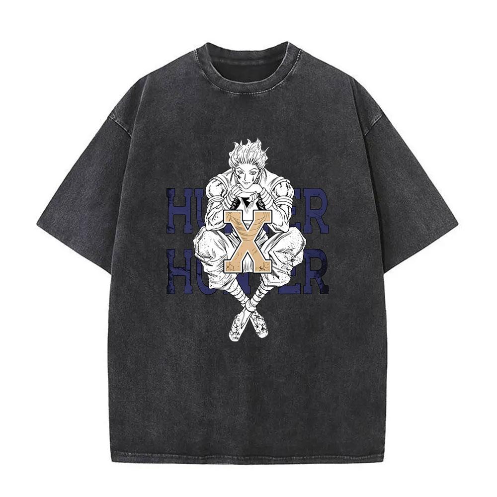 Washed Vintage Anime Hunter X Hunter Hyskoa Graphic T-shirt Men Women Cartoon Manga Harajuku T Shirt Man High Quality Streetwear