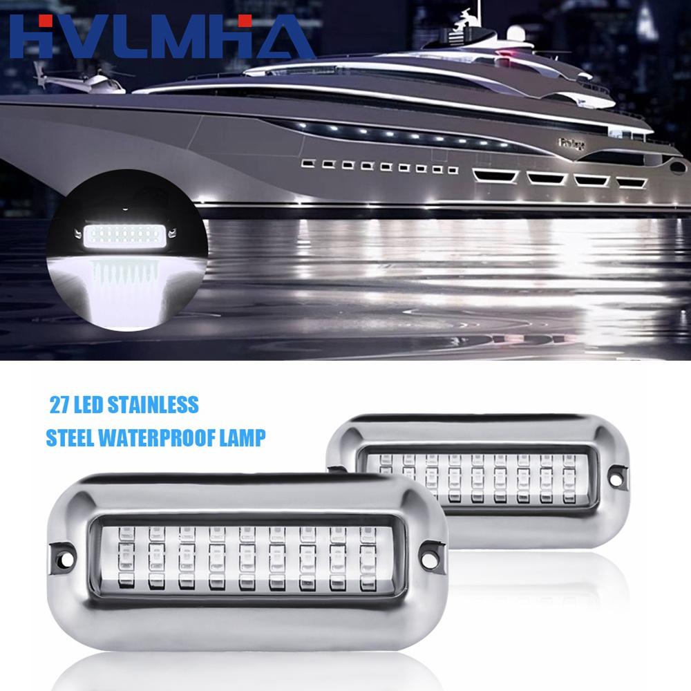 

Водонепроницаемая транцевая лампа для лодки IP68, 27 светодиодов, подводный свет из нержавеющей стали, синий/белый, для понтона, морского судна