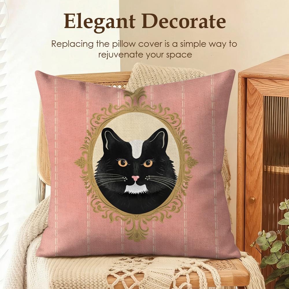 Cute Caroon Cat Portrait Cushion Cover Natural Linen Organic Fabric DoubleSided Printing Sofa Home Decor Gift Pillow Case