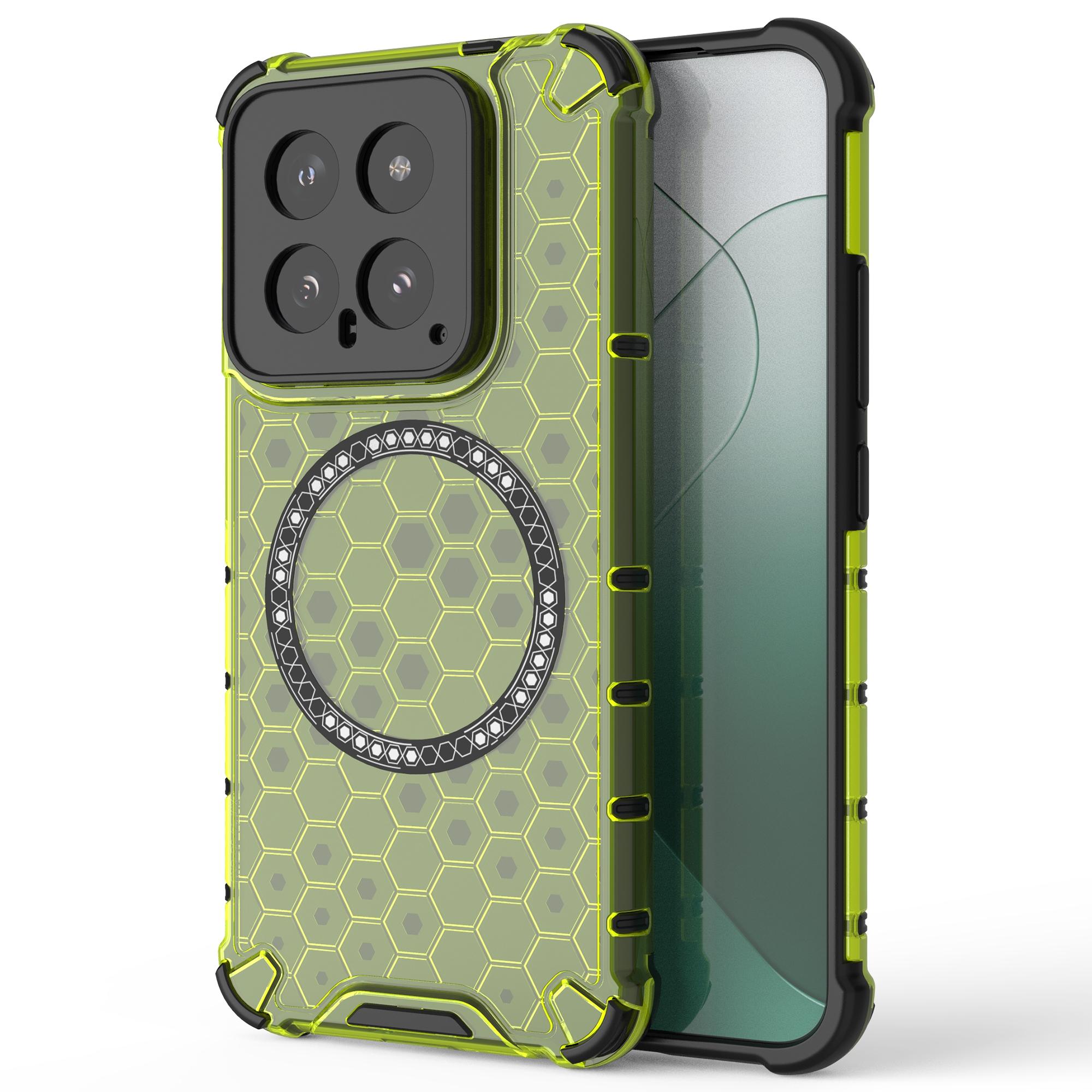 

For Xiaomi 14 Case Compatible with MagSafe Translucent Honeycomb TPU+PC Phone Cover Green