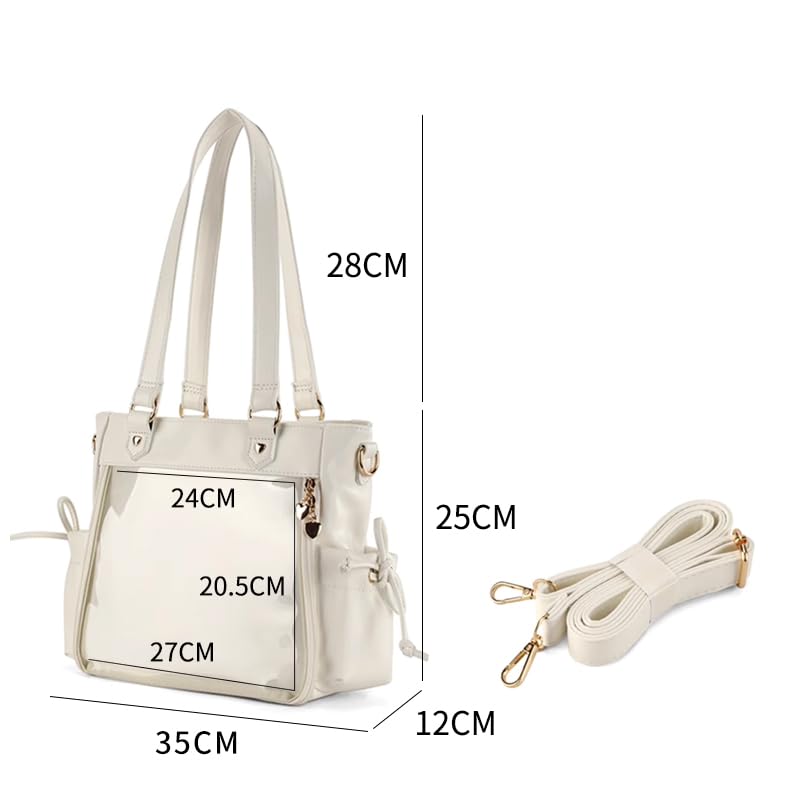 Seraphim Faux Leather Ita Bag with Side Pockets, Perfect for Otaku Activities, G.trigger, Ita Bag, Clear Bag, Transparent, Black [Parallel Import]