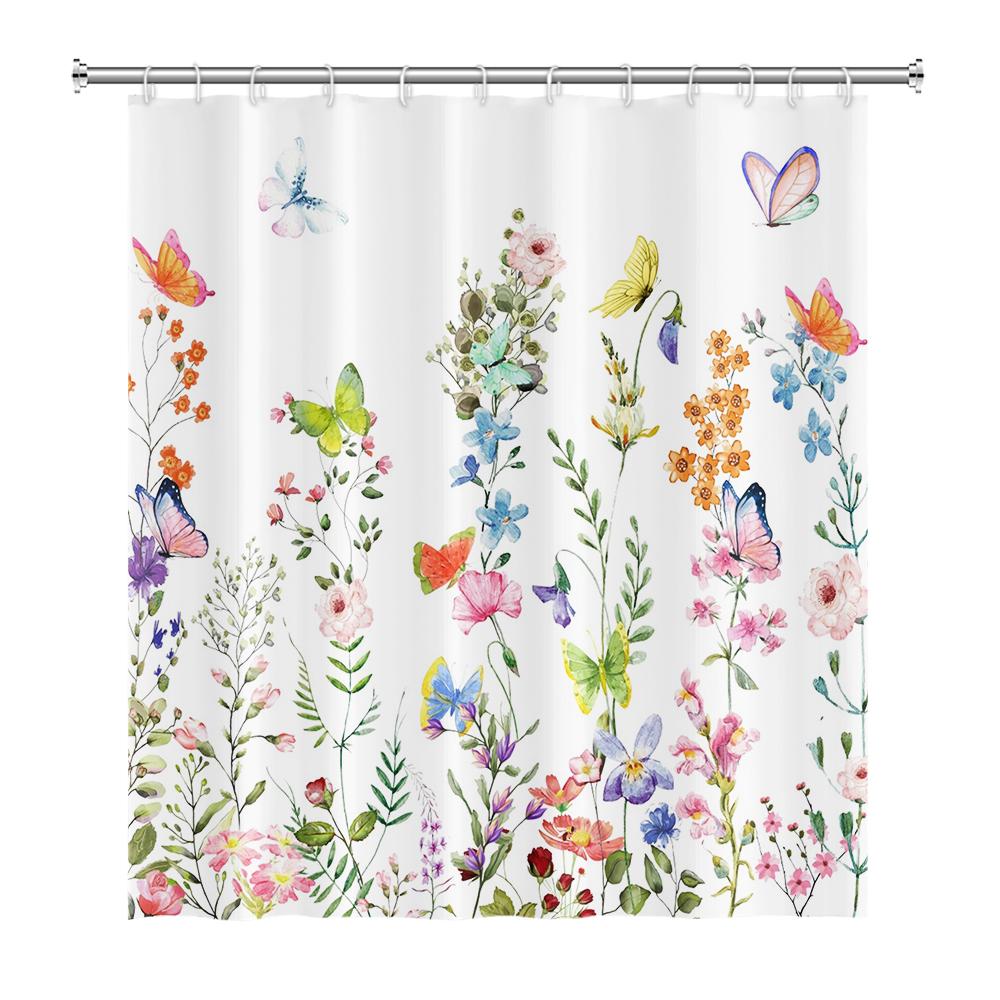 Floral Shower Curtain for Bathroom Vintage Flower Butterfly Waterproof Fabric Boho Bathtub Bathroom Curtain With Hooks 180x240