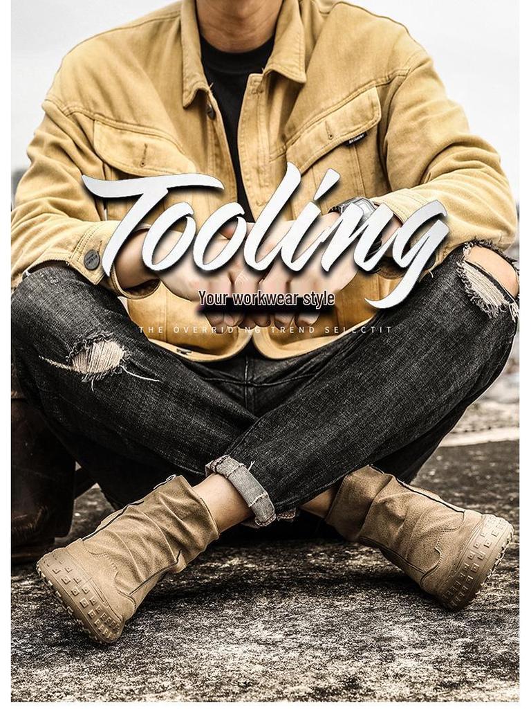 Bottes de Travail Montantes Imperméables en Daim pour Homme - Bottes Martin Rétro Décontractées pour Automne et Hiver