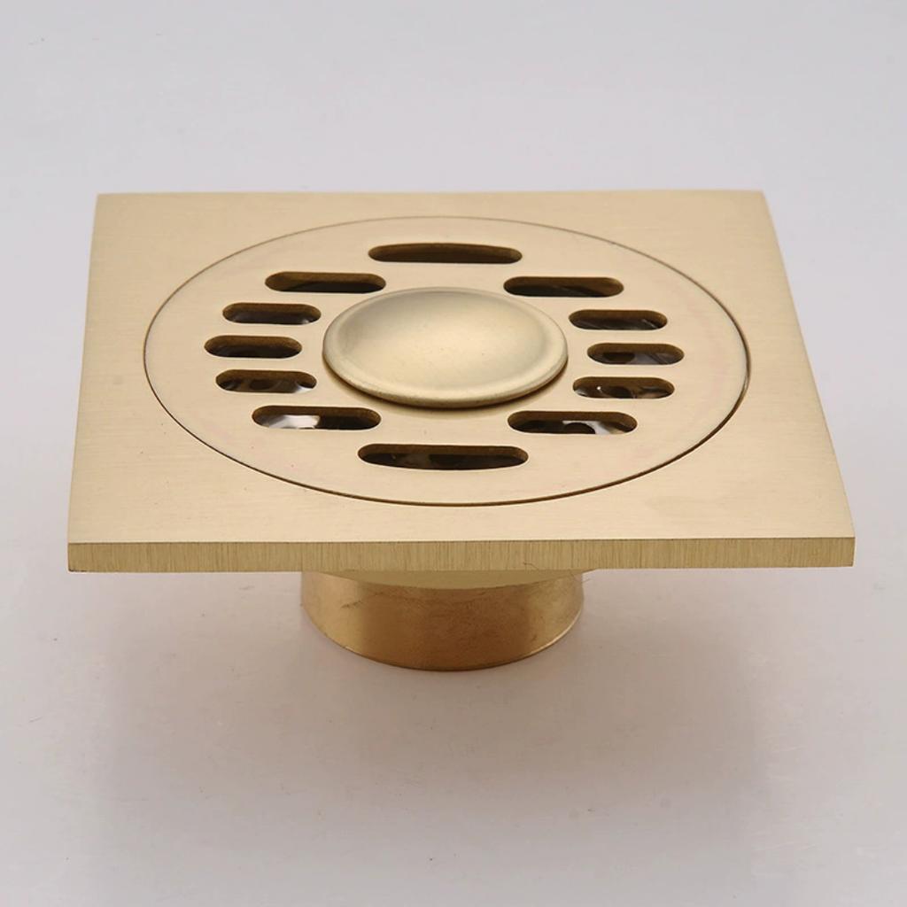 Tuqiu Floor Drain 10cm*10cm Shower Floor Drain Brass Color Bathroom Deodorant  Floor Drain Strainer Cover Grate Waste