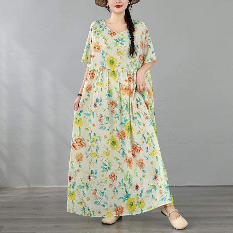 DIMANAF New 2026 Plus Size Spring Long Dress Women Summer Beach Loose Oversize Maxi Floral Print Vintage