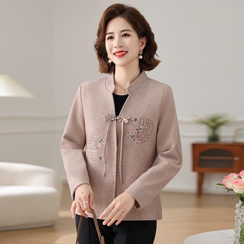 

Стильное весеннее шерстяное пальто для женщин среднего и пожилого возраста - Подчеркивающий темперамент вышитый топ для весны и осени XL розовый