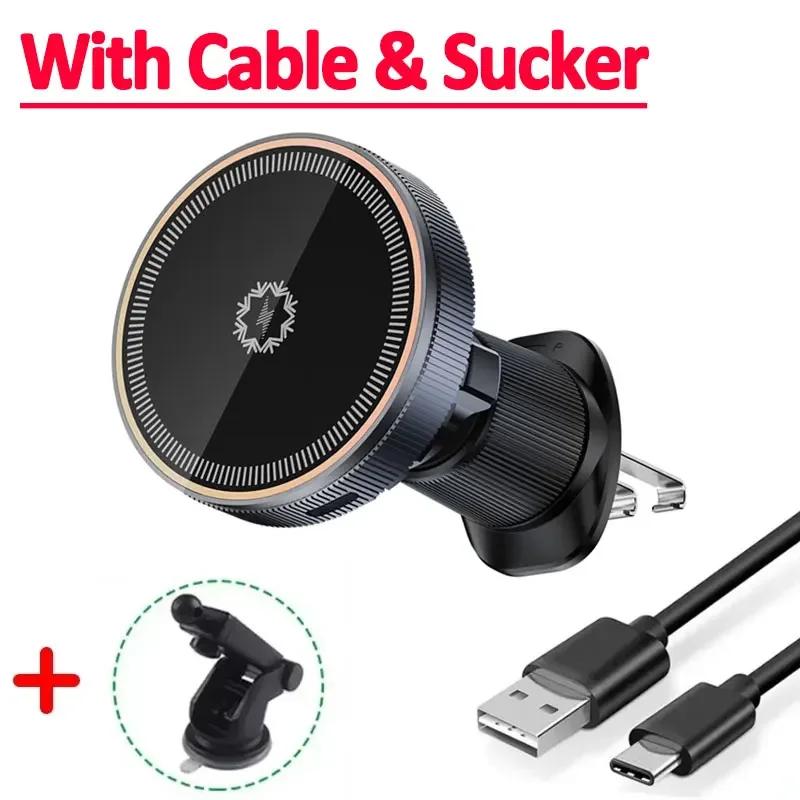 Wireless Ice Cooling Magnetic Car Charger For MagSafe iPhone 16 15 14 13 12 Pro Max Night Light Car Phone Holder Fast Charging