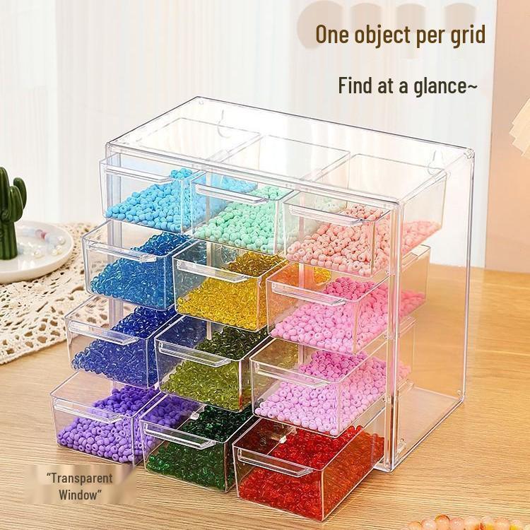 Transparent Nine-Grid Jewelry Beads Storage Box with Drawers
