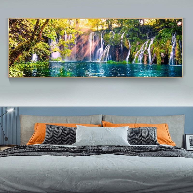 Canvas Painting Lake Waterfall Green Tree Mural Posters Prints Wall Art Picture For Living Room Bedroom Prints Picture