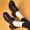 Loafers Women's Spring Autumn Round Head Lace-up Leather Shoes Women's New First-layer Cowhide Thick Heel Commuter Work Shoes
