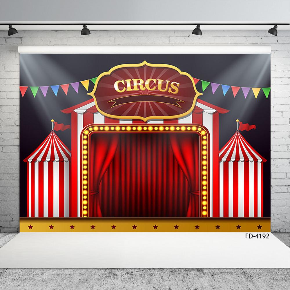 Circus Carnival Pennant Red Curtain Photo Backgrounds Vinyl Cloth Backdrop for Children Baby Shower Photophone Photography Props