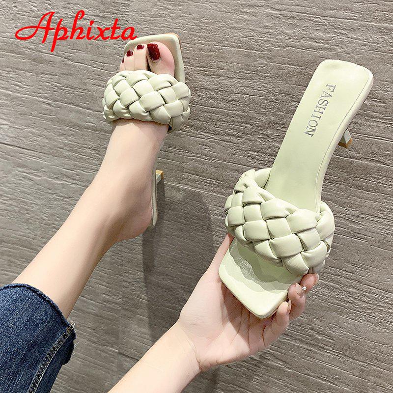 Fashion Aphixta 6 Cm Heels Slides Women Braided Rope Quality Weave Open Toe Flat Casual Slipper Leisure Sandal Female Beach Flip Flops