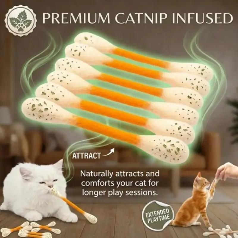 Creative Large Cotton Swab Shaped Catnip Toy 6-Pack Giant Kitten Grinding Biting Stick Durable Teeth Cleaning And Grinding Rope
