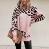 Fashion Women's Turtleneck Sweater Leopard Pattern Long Sweaters Blouse